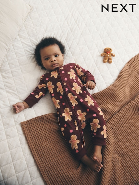 Burgundy Red Gingerbread Man - Christmas Two Way Zip Sleepsuit (0mths-3yrs)