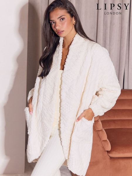 Krémová - Lipsy Cable Knit Detail Cosy Shawl Robe