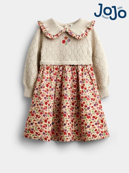 Natural Floral - Jojo Maman Bébé Knitted Collar Combo Dress