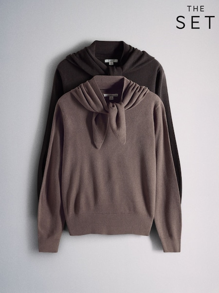 Ganache/Brown - Chocolate Marl - The Set 2 Pack Crew Neck Jumpers With Scarf