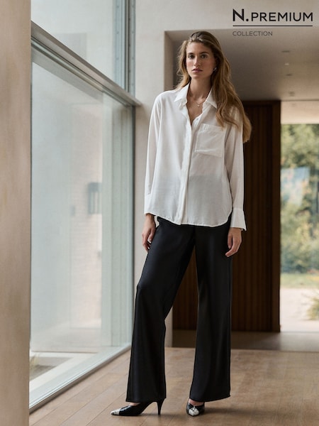 Black - N. Premium Satin Wide Leg Trousers