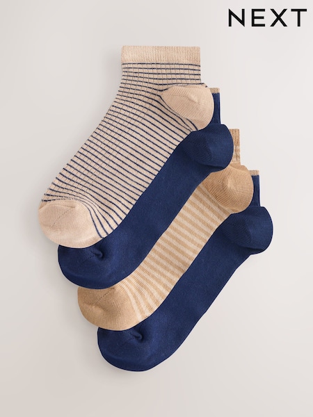 Azul marino/rayas de camello - Calcetines deportivos de canalé supersuaves 4 Pack
