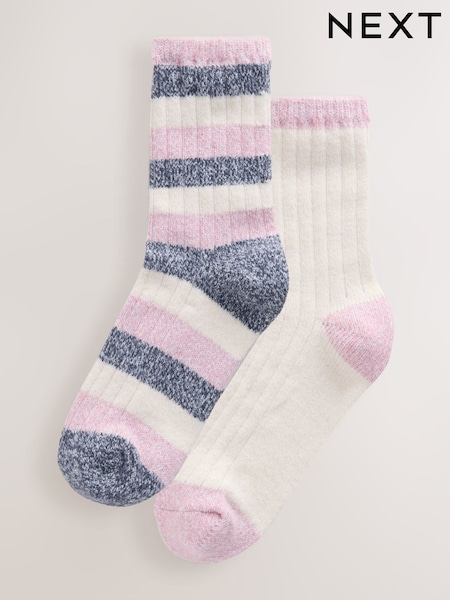 Pink / Cream Stripe - Lightweight Cosy Ankle Socks 2 Pack