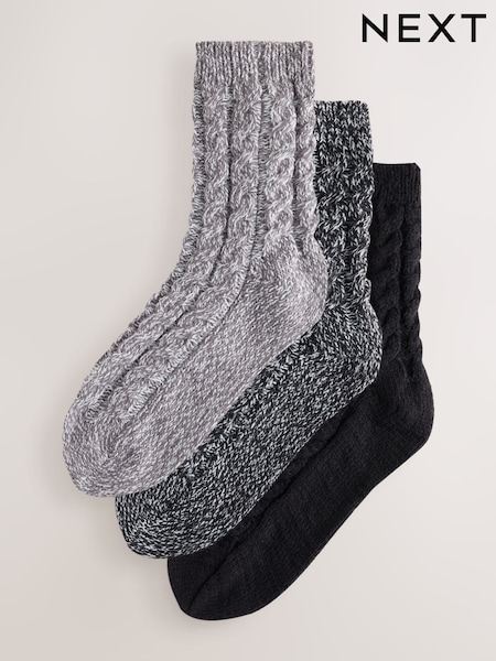 Grey Tonal - Cosy Cable Knit Ankle Socks 3 Pack