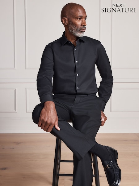 Melns - Regular Fit Signature Two-fold Cotton Textured Smart Shirt