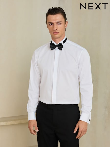 White - Regular Fit Occasion Cotton Rich Twill Double Cuff Shirt And Satin Bow Tie Set