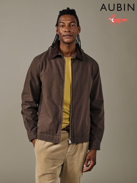 Castanho - Regular Aubin Newland Canvas Harrington Brown Jacket