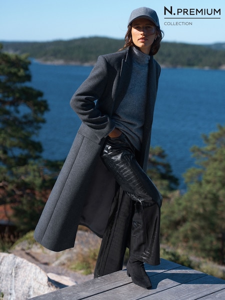 Gri - N.premium Wool Rich Maxi Crombie Coat