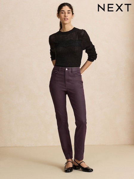 أرجواني داكن - Coated Denim Slim Leg Jeans