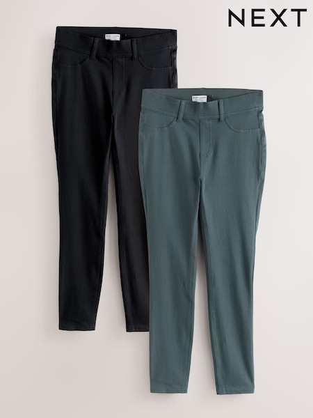 Grün/Schwarz - Lang geschnittene Jersey-Denim-Leggings im 2 -er-Pack