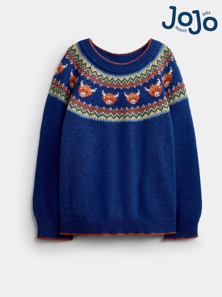 Azul con diseño de la vaca de las Altolands - Jojo Maman Bébé Fairisle Knitted Jumper