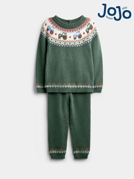 Green Tractor - Jojo Maman Bébé Tractor Fairisle Knitted Jumper & Leggings Set