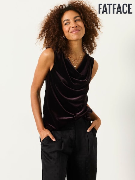 Lila - Fatface Sleeveless Velvet Cowl Neck Top
