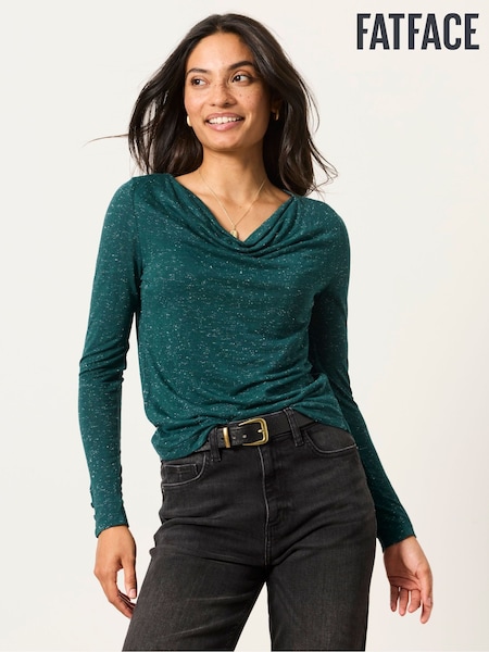 Göy Mavi - Fatface Sparkle Cowl Neck Long Sleeve Top