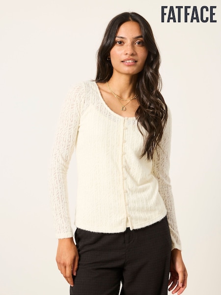 Ivory - Fatface Lace Button Up Top With Jersey Cami