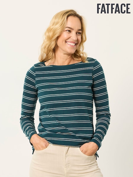 Teal Blue - Fatface Long Sleeve Stripe T-shirt