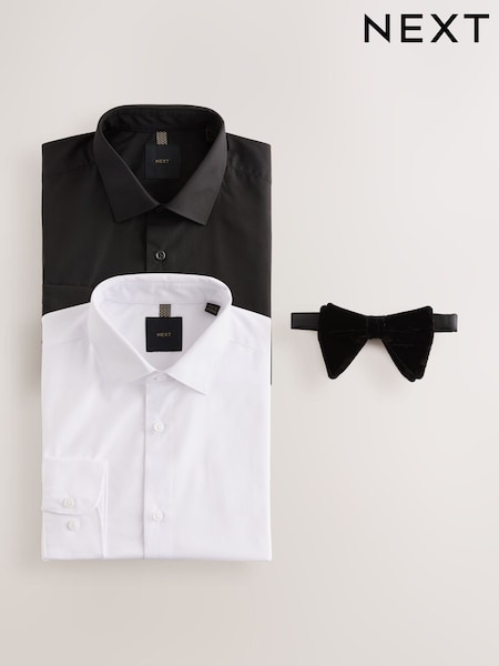White/Black - Regular Formal Shirts 2 Pack With Velvet Bow Tie