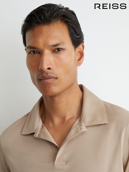Sand - Regular Reiss Earl Air-water Cotton Polo Shirt