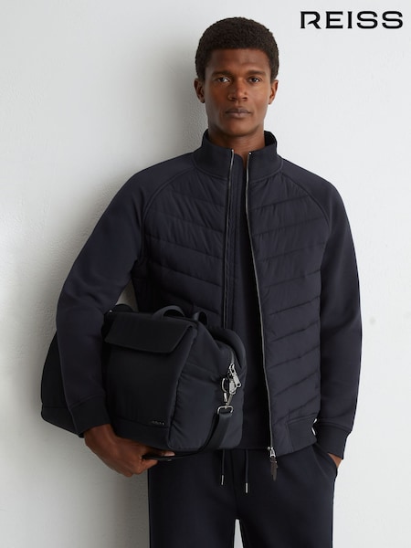 Navy - Regular Reiss Calvorn Hybrid Quilted And Interlock Zip Jacket