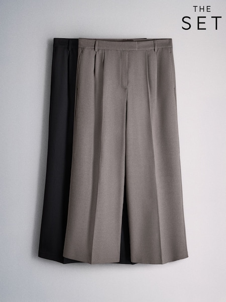 Black/Mid Grey - The Set 2 Pack Formal Wide Leg Trousers