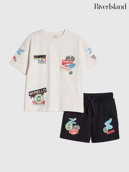 ホワイト - River Island Oversized Badge T-shirt & Shorts Set