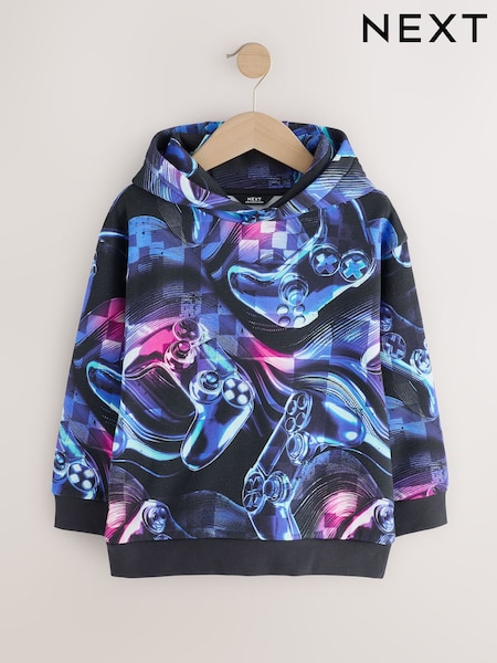 Blue/Black Digi Controller - Older Graphic Print Hoodie (3-16yrs)
