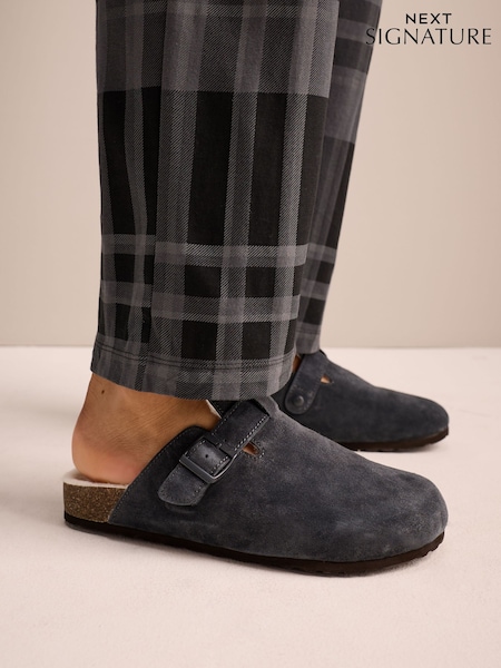 灰色的 - Regular Buckle Mule Suede Slippers