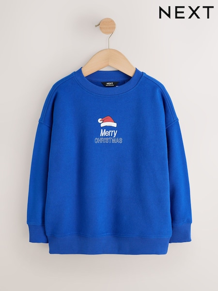 Cobalt Blue Back Print - Christmas Crew Neck Sweater (3-16yrs)