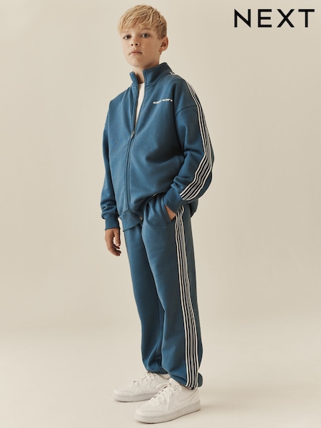 Teal Blue - Stripe Zip Up Joggers Set (3-16yrs)