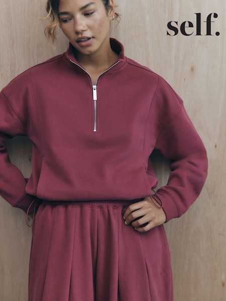 Burgundy Red - Self. Half Zip Sweatshirt