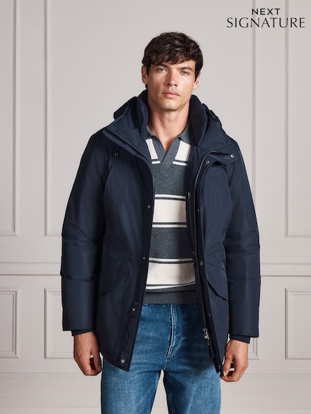 أزرق داكن - Regular Signature Waterproof Down Filled Parka