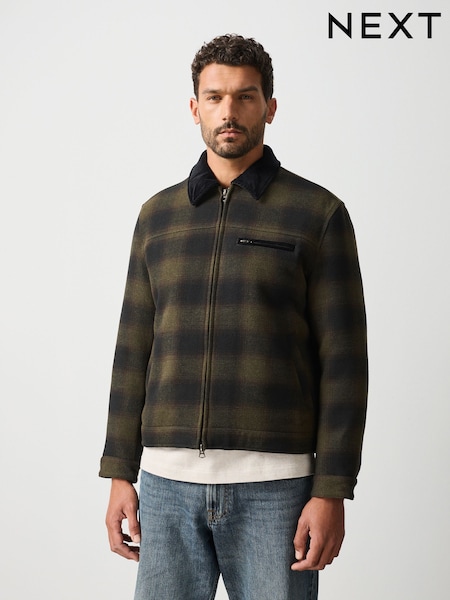 Green/Black - Regular Buffalo Check Worker Jacket With Wool