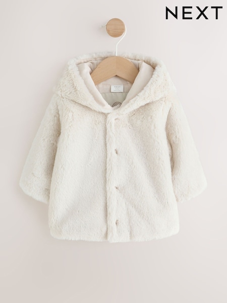 Ecru Faux Fur - Hooded Baby Jacket (0mths-2yrs)