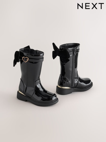 Black Patent - Bow Detail Tall Boots