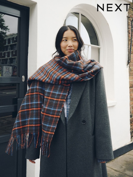 Brown/Blue Check Print - Ortaçəkili Scarf