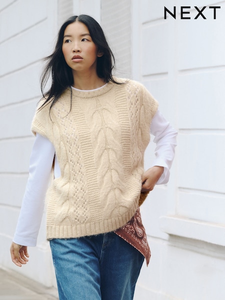 Ecru Cream - Pointelle Cable Knitted Tank