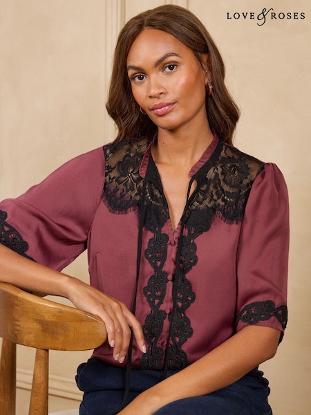 Rojo burdeos - Love & Roses Satin Lace Insert Tea Top