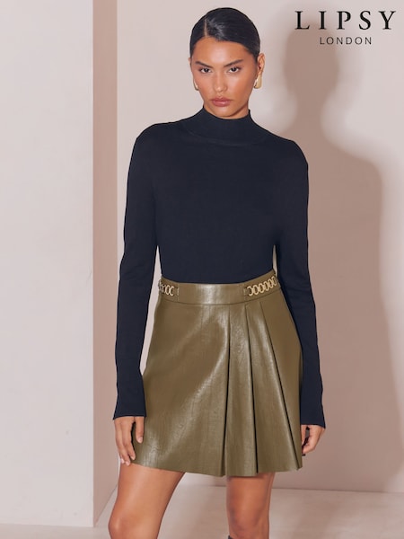 Srpskohrvatski / srpskohrvatski - Lipsy Faux Leather Gold Trim Pleated Mini Skirt