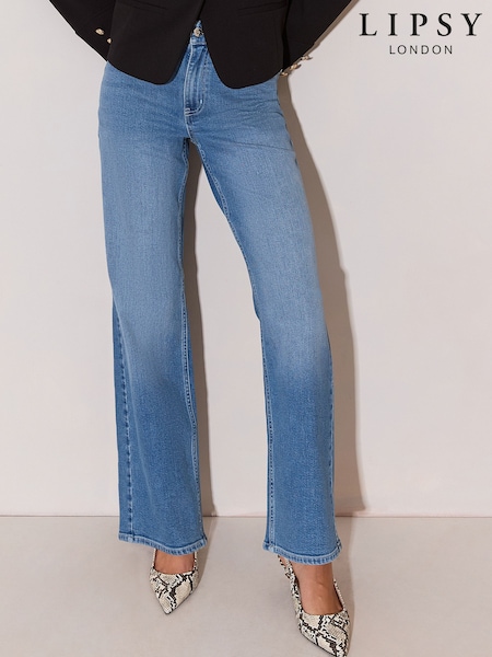 Mid Wash Blue - Lipsy Adjustable Waist Wide Leg Jeans