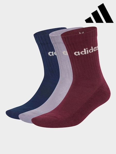 Red - Adidas Linear Crew Cushioned Socks 3 Pack