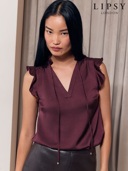 Purple - Lipsy Ruffle V-neck Satin Sleeveless Blouse