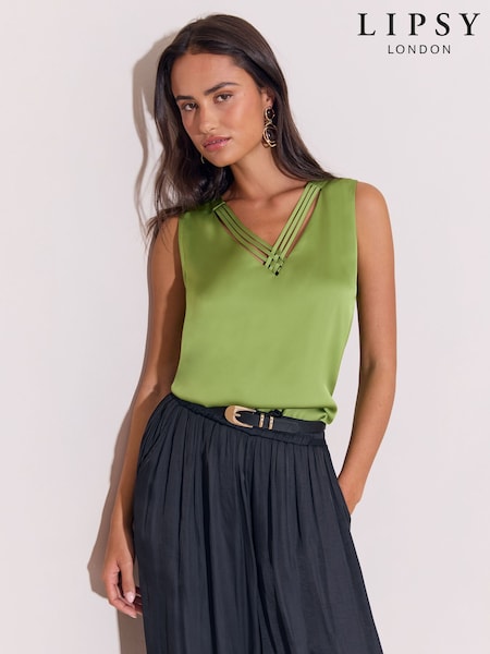 Green - Lipsy Satin Criss Cross Vest