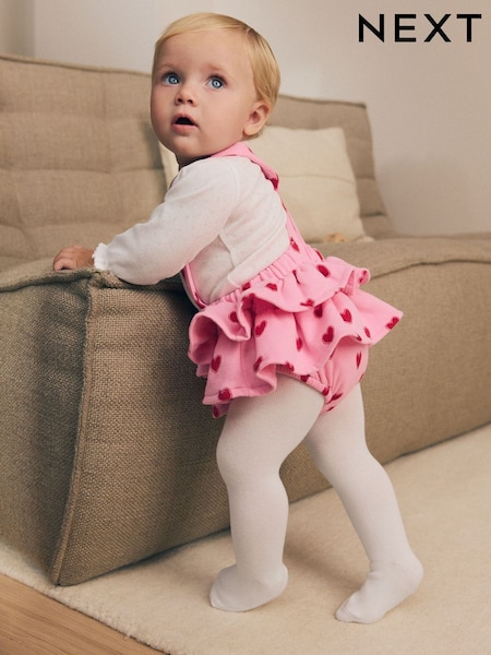 Pink Heart - Baby Long Sleeve Bodysuit Bubble Skirt And Tights Set 3 Piece (0mths-2yrs)