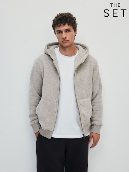 אפור - Regular The Set Lounge Fleece Zip Through Hoodie