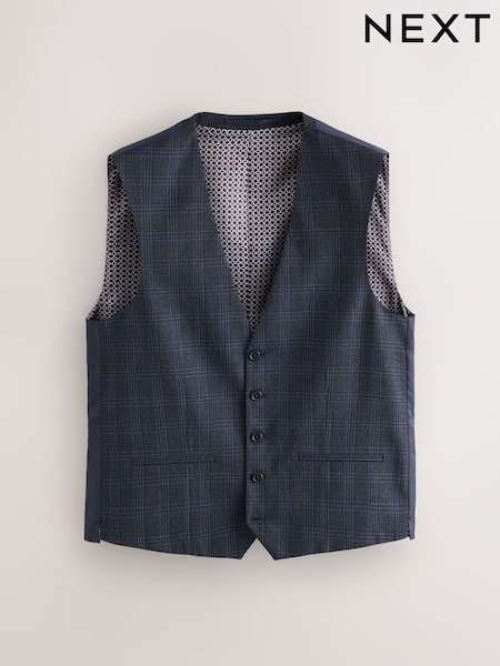 Marine - Regular Slim Fit Check Suit Waistcoat