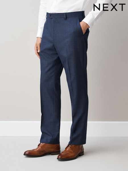 Marineblau - Regular Regular Fit Trimmed Puppytooth Texture Suit Trousers