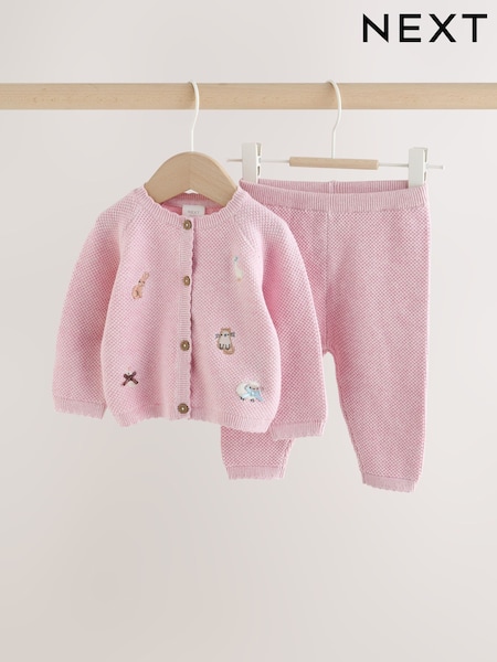 Pink Embroidered Character - Baby Cardigan And Leggings Set 2 Piece (0mths-2yrs)