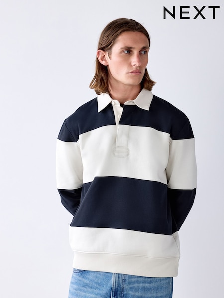 Navy/Blue/ Ecru Stripe - Regular Rugby Polo Sweatshirt