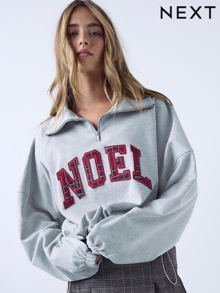 Pelēks - Noel Christmas Quarter Zip Sweatshirt