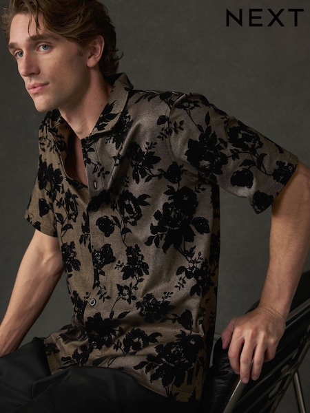 Black/Gold Floral Texture - Regular Jersey Short Sleeve Shirt